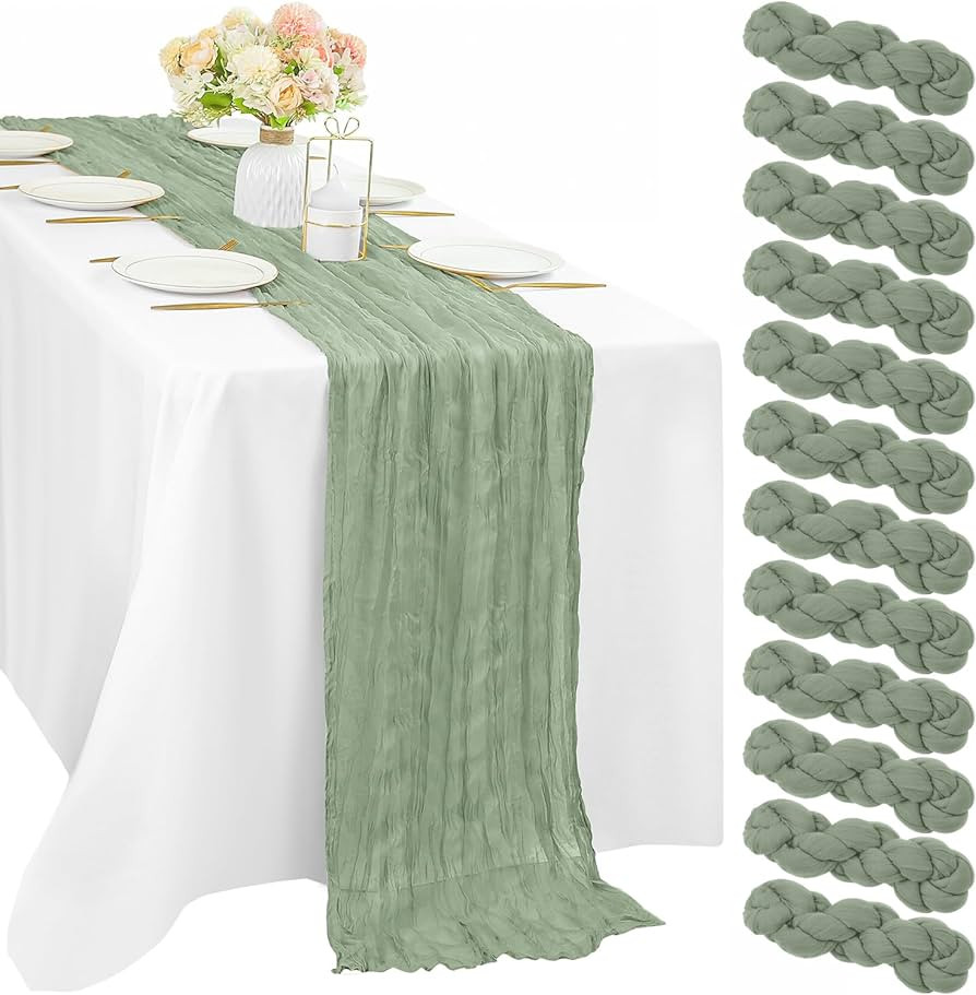 12 Pcs 10FT Sage Green Cheesecloth Table Runner 35 x 120 Inches Long Runner for Tables Gauze Fabr... | Amazon (US)