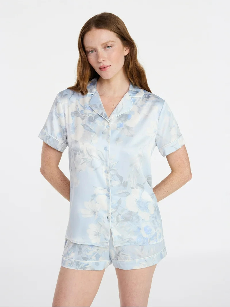 Joyspun Women’s Bridal Satin Short Sleeve Top and Shorts Pajama Set, Sizes XS-3X | Walmart (US)