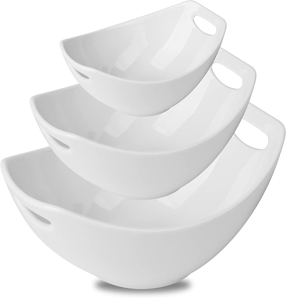 Gomakren Porcelain Serving Bowl Set with Handles Set of 3, Serving Dishes Salad Bowls Mixing Bowl... | Amazon (US)