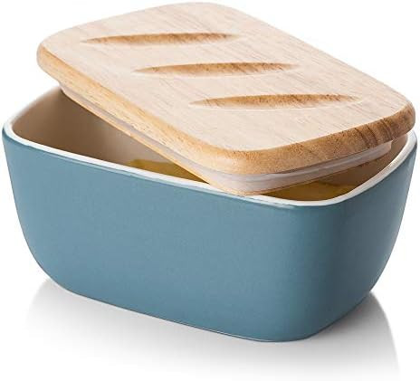 DOWAN Porcelain Butter Dish - Covered Butter Container with Wooden Lid for Countertop, Farmhouse ... | Amazon (US)