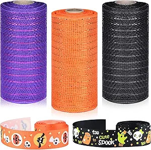 ELECLAND Halloween Ribbon for Wreaths, 6in Poly Mesh Ribbon 45ft Metallic Foil Orange/Black/Purpl... | Amazon (US)