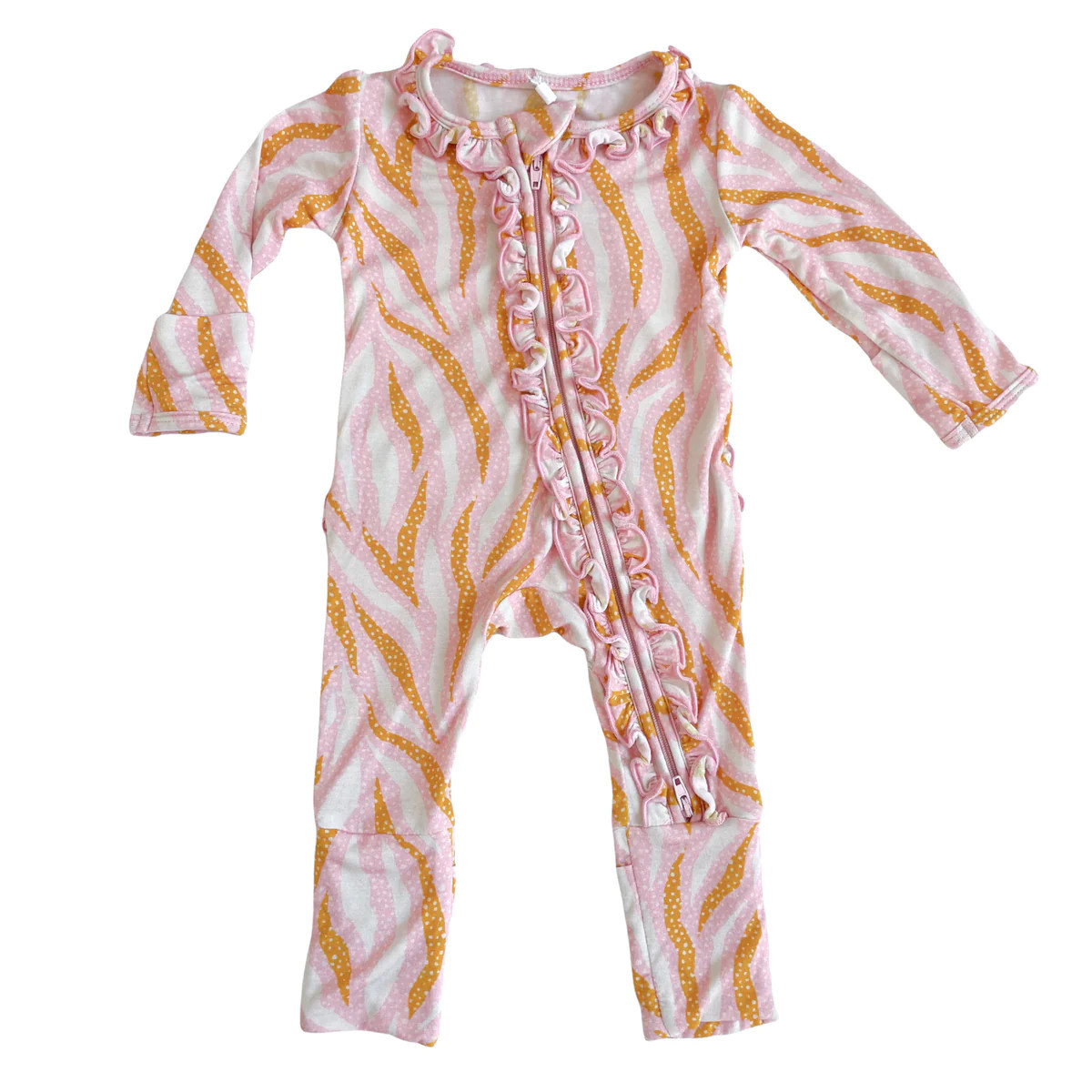 Posh Pink Zebra Ruffle Zip Footie | Rockin Royalty