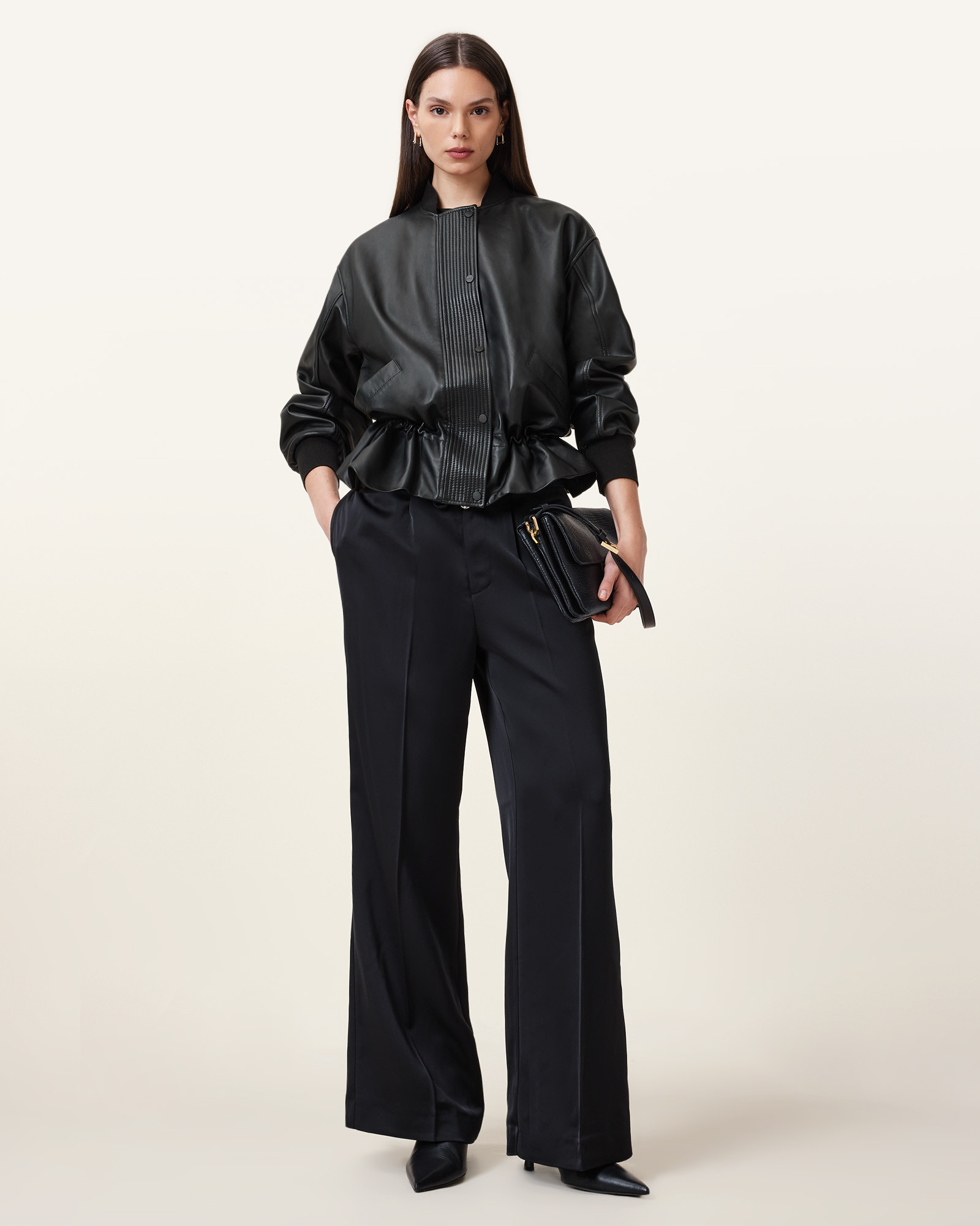 Sofi Drawstring Leather Bomber Jacket | AllSaints UK