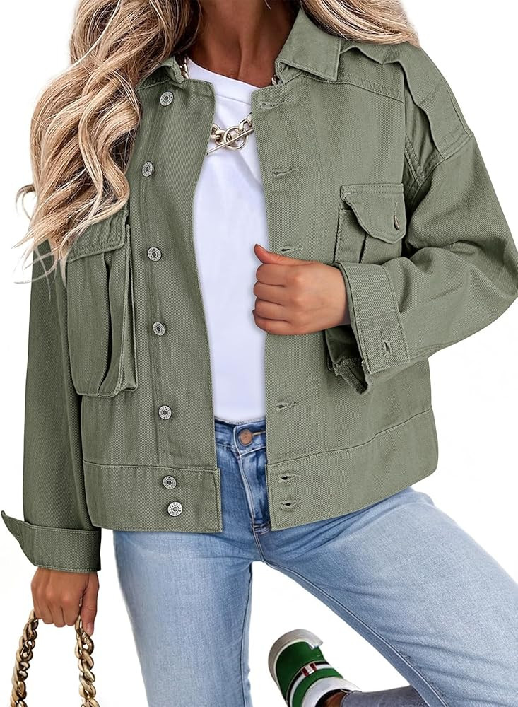 Dokotoo Women's Cargo Jean Jacket - Cropped Button Spring Fashion Coat for Women | Amazon (US)
