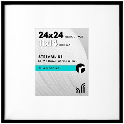 Americanflat 24x24 Picture Frame with Polished Plexiglass - Use as 11x14 Frame with Mat or 24x24 Frame Without Mat - Streamline Collection - Black | Target