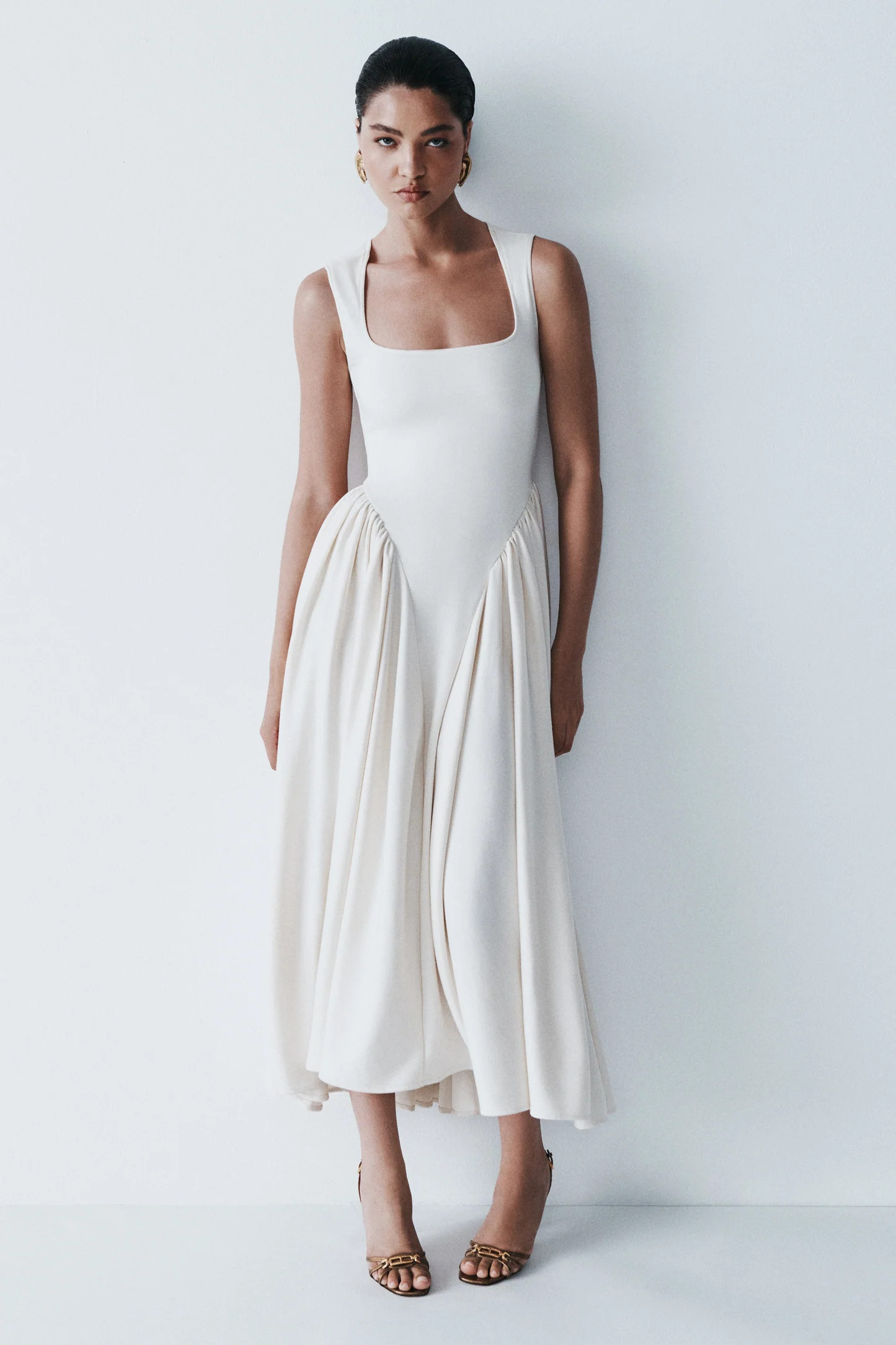 Sharon Scuba Jersey Midi Dress - Ivory | MESHKI US