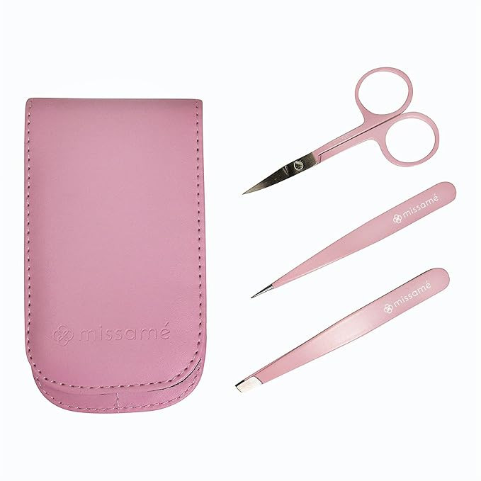 Precision Stainless Steel Eyebrow Tweezers Set In Pointed And Slanted Tip, Curved Brow Scissors, ... | Amazon (US)