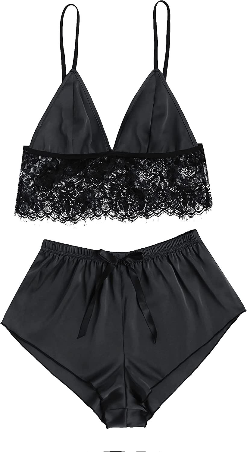 Avidlove Satin Pajama Lingerie Lace Cami Top with Shorts Sexy 2 Piece Sleepwear | Amazon (US)