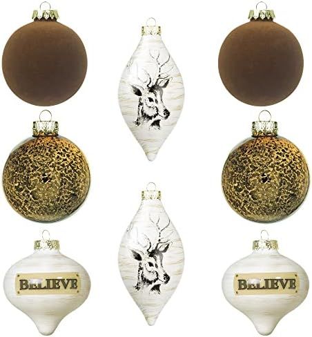 KI Store White and Brown Glass Christmas Balls Set of 8 Velvet and Mercury Glass Christmas Tree O... | Amazon (US)