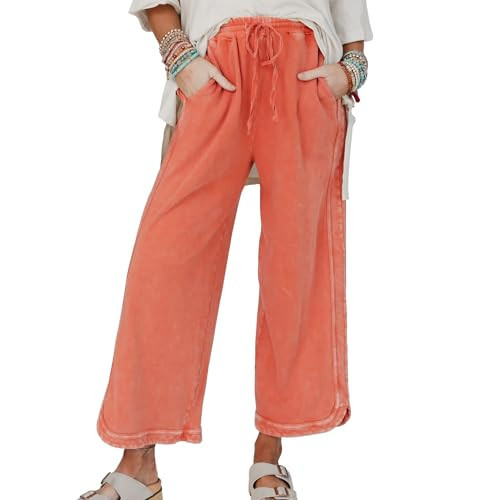 Hixiaohe Women's Casual Wide Leg Sweatpants High Waist Baggy Acid Wash Pants Drawstring Athletic ... | Amazon (US)