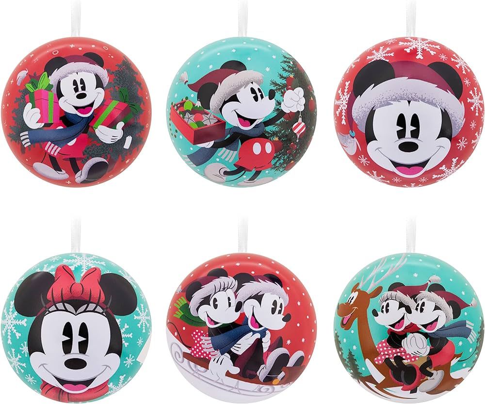 Hallmark Disney Mickey Mouse and Disney Minnie Mouse Tin Ball Christmas Ornaments, Set of 12 | Amazon (US)
