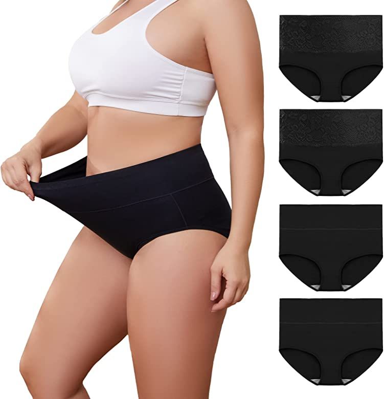 SIMIYA Women's High Waisted Cotton Underwear Soft Stretch Briefs Full Coverage Panty Plus Size Pa... | Amazon (US)