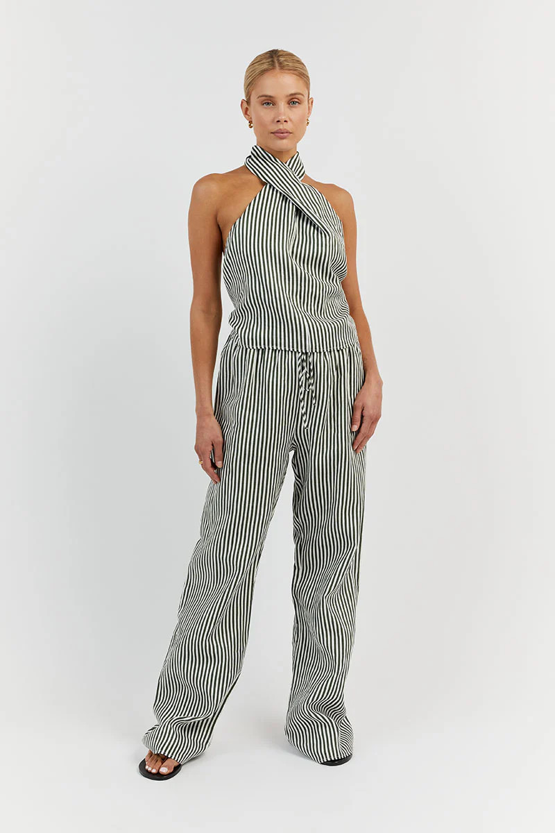 STACEY OLIVE STRIPE LINEN PANT | DISSH