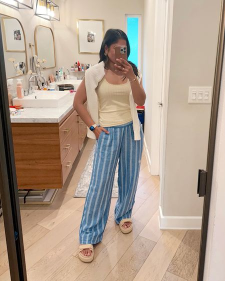 Casual spring to summer outfit! These linen pants are a closet staple! Wearing a small, runs slightly big, also comes in solid colors! This butter yellow pointelle tank is so cute! Wearing XS


#LTKFindsUnder50 #LTKSaleAlert #LTKShoeCrush