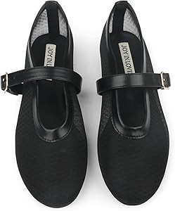 JOY IN LOVE Mesh Ballet Flats for Women Buckle Strap Round Toe Mary Jane Shoes | Amazon (US)