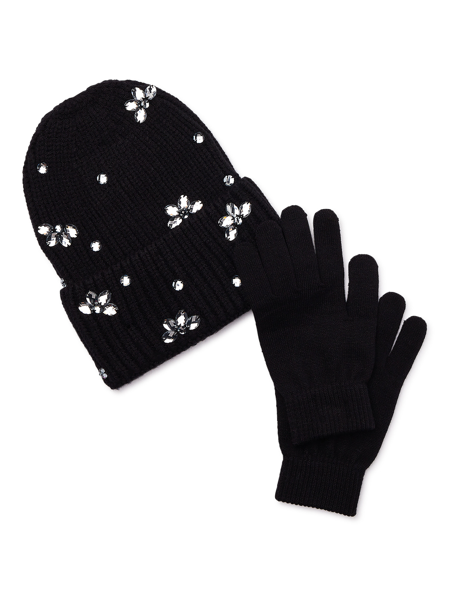 Madden NYC Women's Cuffed Beanie with Rhinestones and Magic Gloves, 2-Piece Gift Set - Walmart.co... | Walmart (US)