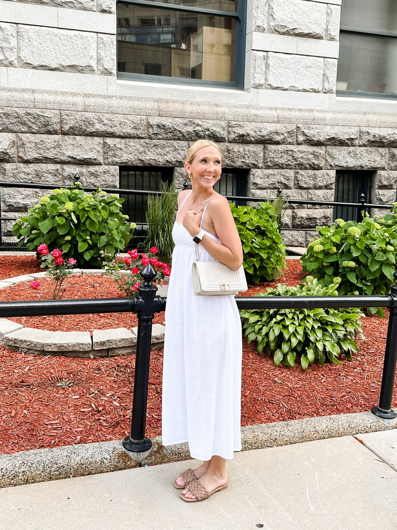 knee length dresses for ladies Abercrombie & Fitch White Ribbed Midi Dress with Side Cut Outs- Size X –  The Saved Collection main image 0