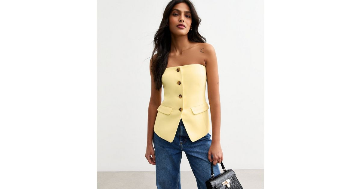 Light Yellow Button Front Bandeau Waistcoat | New Look | New Look (UK)