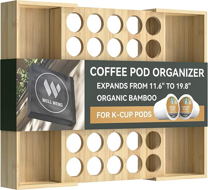 Larger Expandable Bamboo Coffee Pod Holder for Counter Drawer Display, 35 Pod Capacity, K-Cup Pod... | Amazon (US)