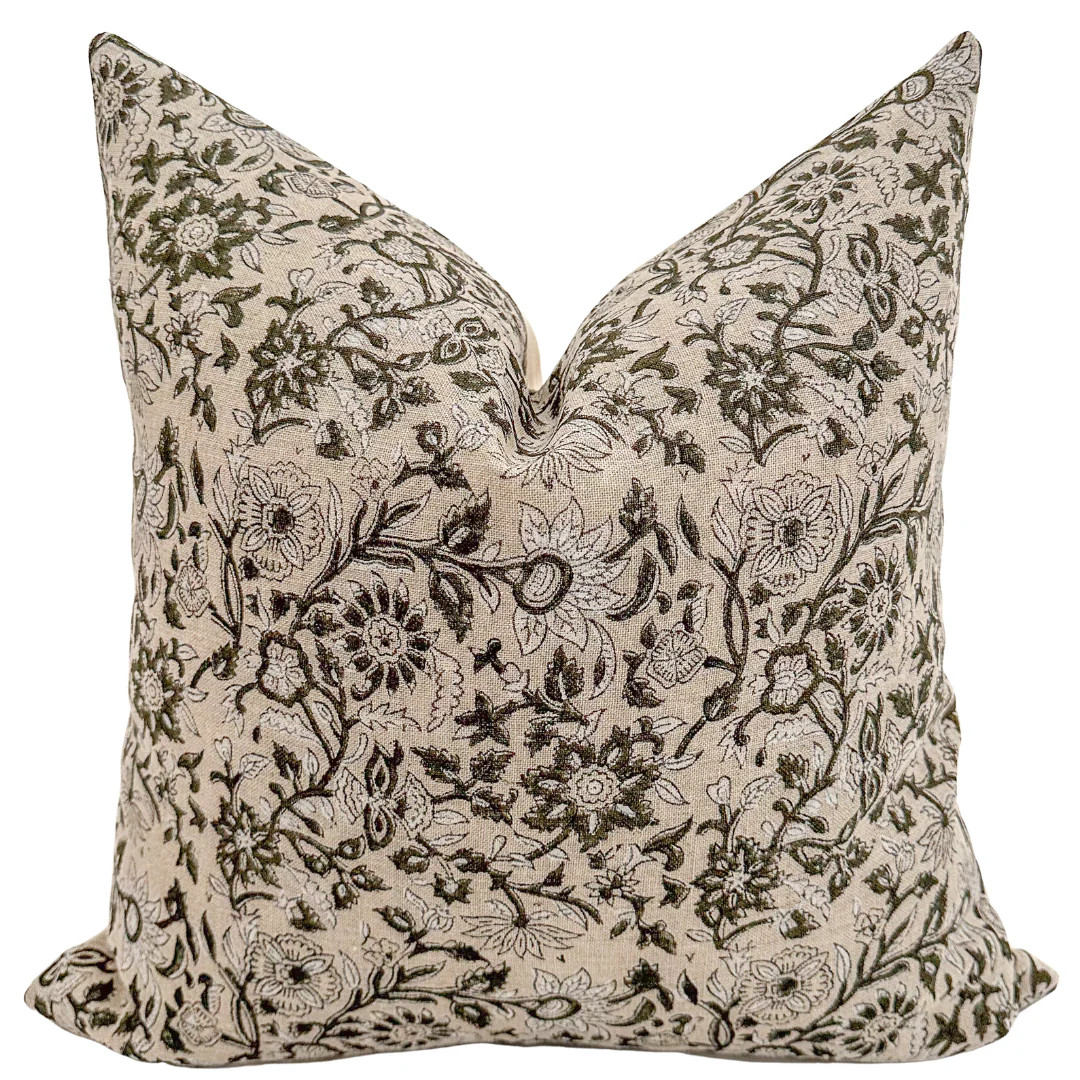 Yule Green Floral Block Print Pillow Cover | Hackner Home (US)