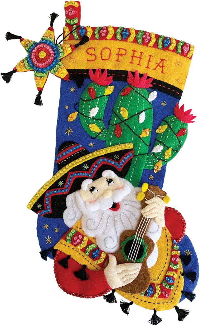 MerryStockings Feliz Navidad 18" Felt Christmas Stocking Kit – DIY Embroidery Craft with Beads,... | Amazon (US)