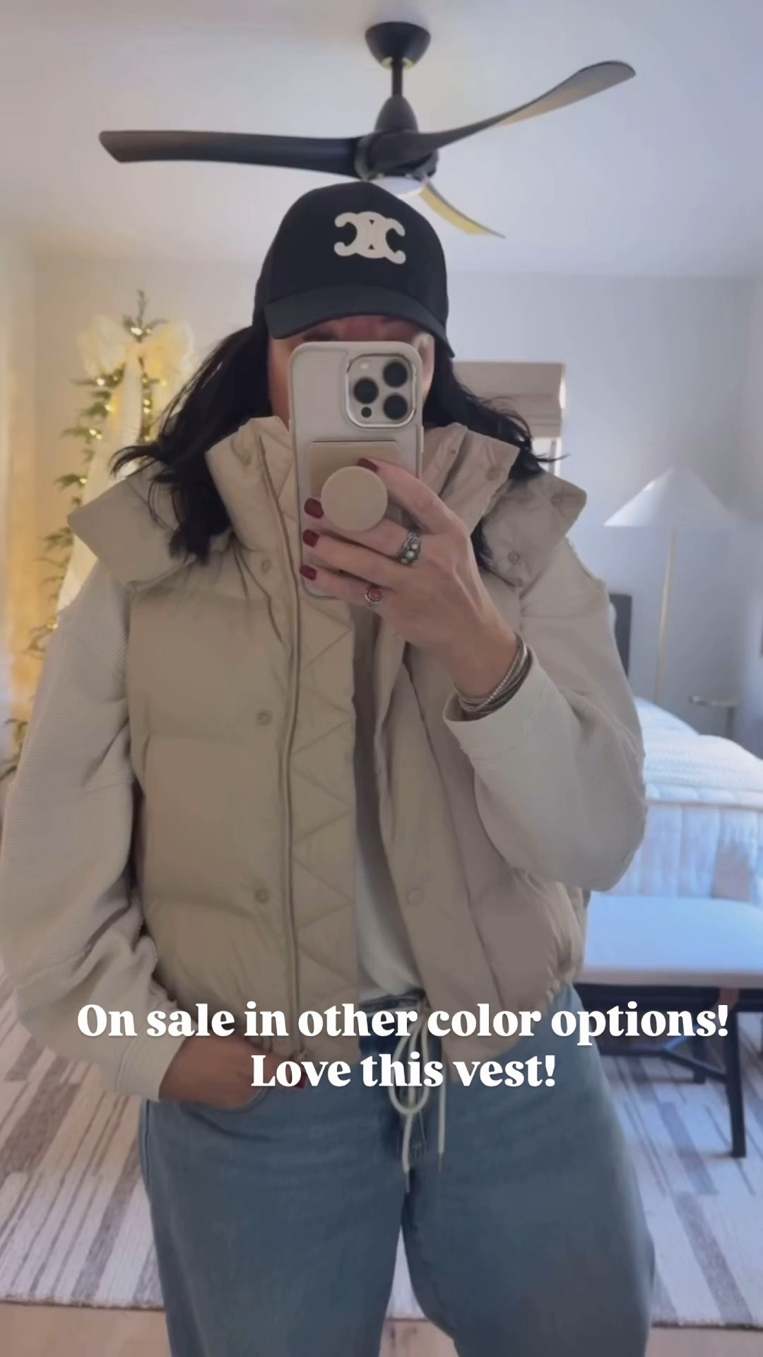 I size down to an 8 in the vest and be sure to size down in the jeans and top also (both run large)! 