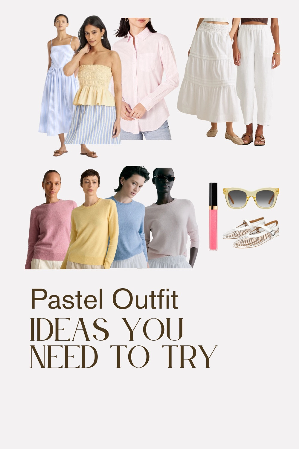 Spring Fashion

Pastel Outfit Ideas You Need to try

Gorgeous pastel colored dresses, tops, white pants to mix and match with tops, along with beautiful lightweight yet cozy cashmere - the perfect ‘third piece’ for Spring for those chilly mornings, evenings or offices.

Pair with mesh flats, yellow sunnies and my favorite Chanel lipgloss! 

These pastel colors for Spring are sure to brighten your wardrobe.




Spring Style, Spring Fashion, #LTKPetite, #LTKOver40 #LTKSaleAlert #LTKFindsUnder100 #LTKTravel #LTKWorkwear

#LTKFindsUnder50 #LTKSeasonal #LTKShoeCrush