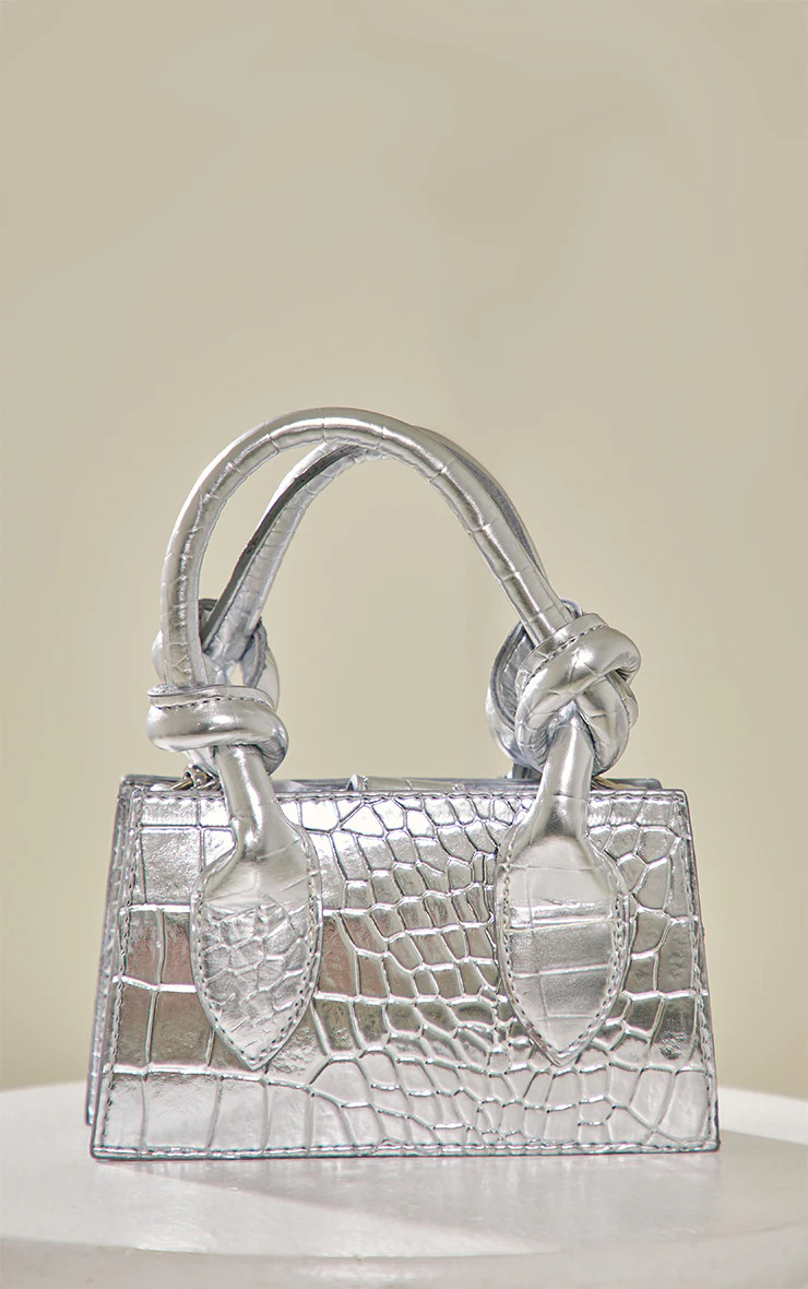 Silver PU Mini Knot Handle Grab Bag | PrettyLittleThing US