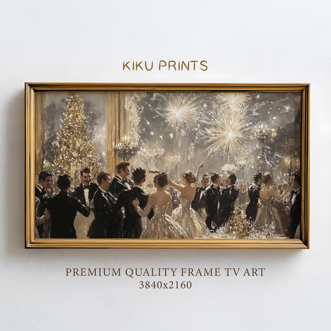 New Year Party Frame TV Art, Vintage NYE Party Painting, New Year Fireworks, Neutral Victorian Ch... | Etsy (US)