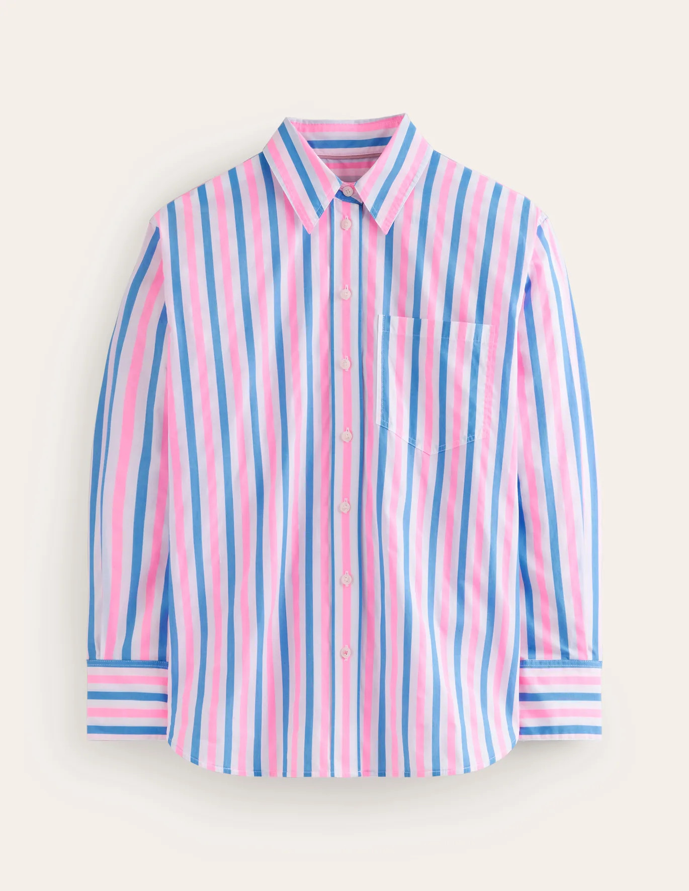 Connie Relaxed Cotton Shirt - Blue and Neon Pink Shirting | Boden US | Boden (US)