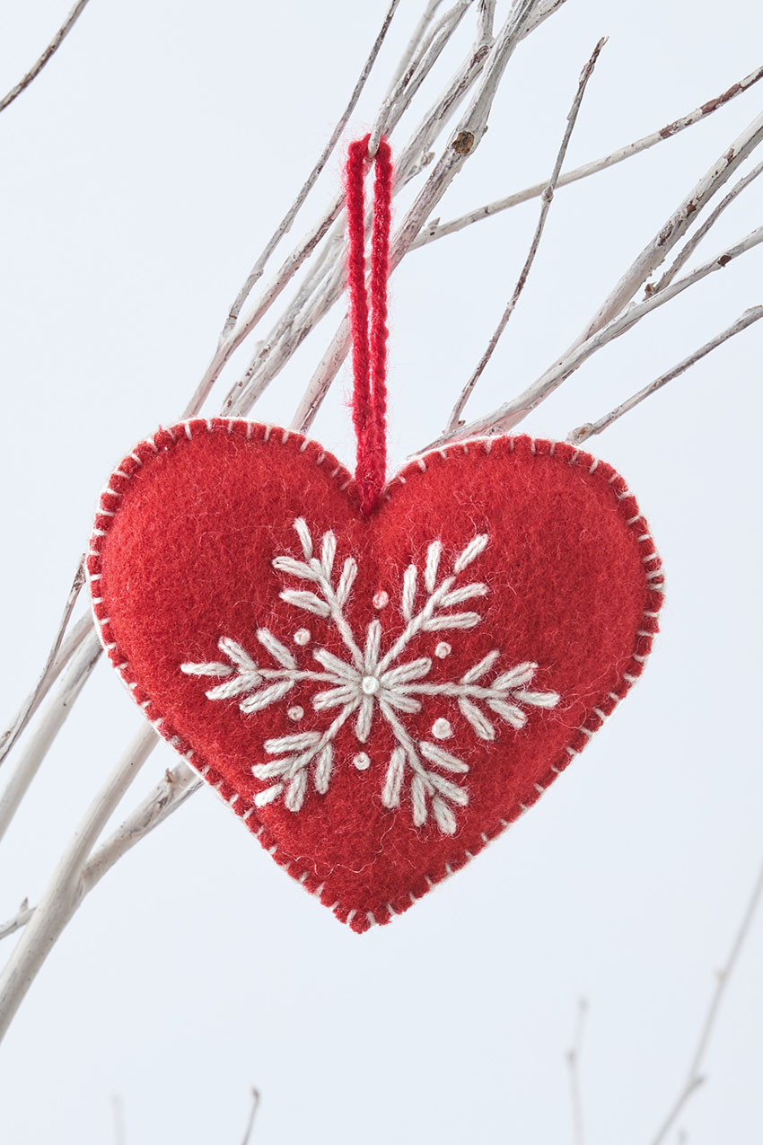 Embroidered Wool Heart Ornament | Coldwater Creek
