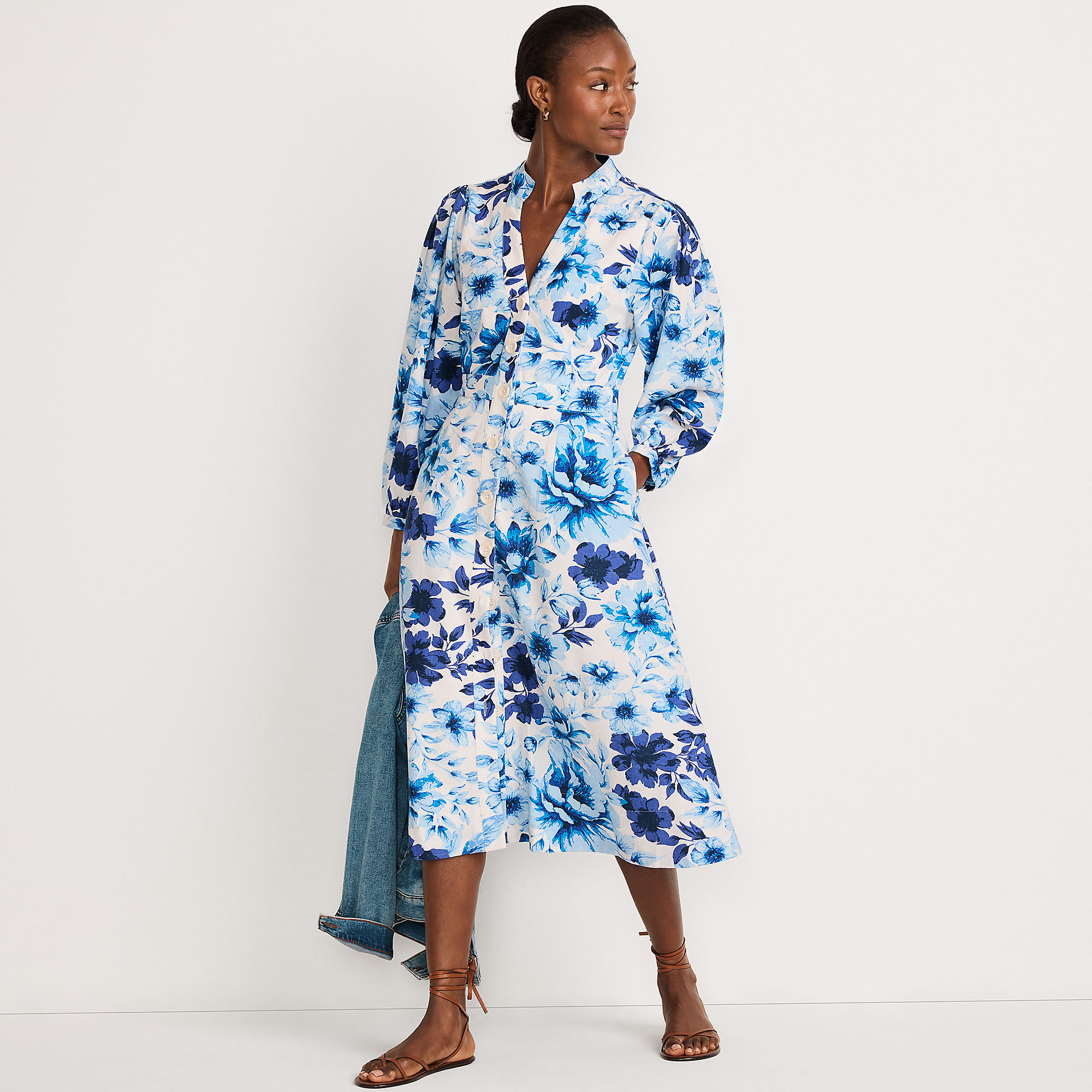 Women's Cotton Blend Bracelet Sleeve Midi Shirt Dress | Lands' End (US)