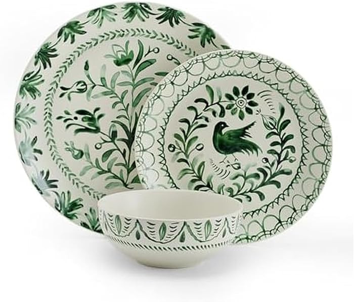 Fitz and Floyd Sicily Green 12 Piece Dinnerware Plate Bowl Set, Service for 4 | Amazon (US)