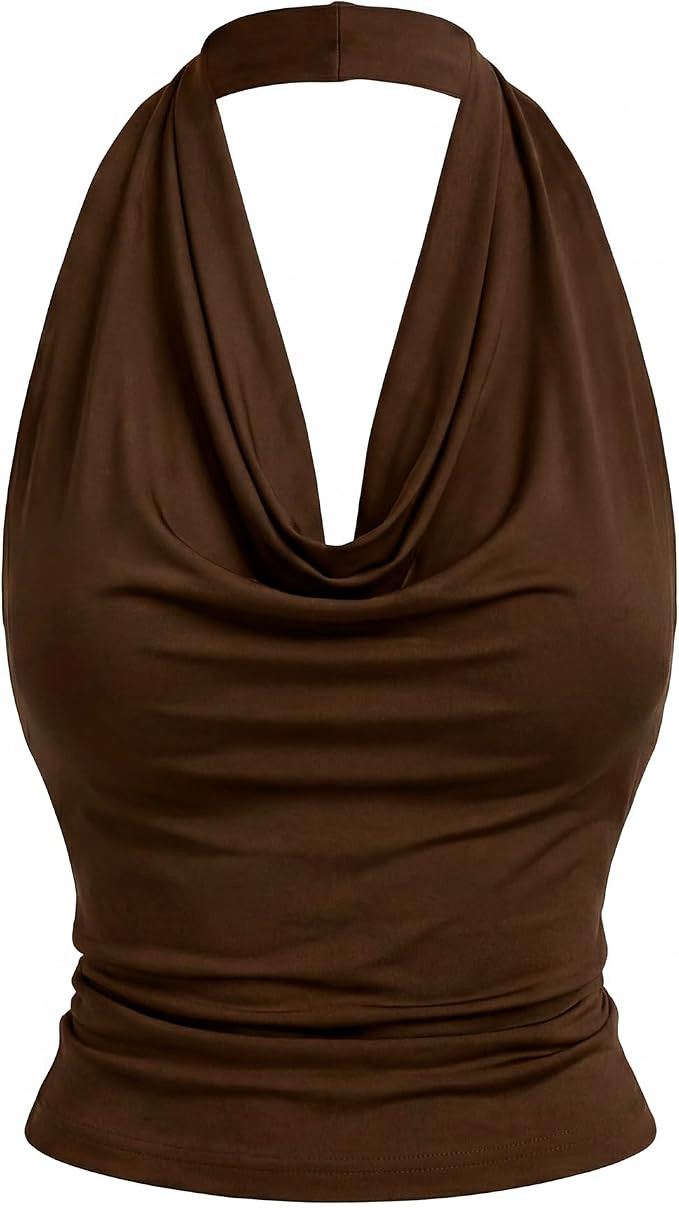 Women Halter Top Cowl Neck Backless Tank Top Sleeveless Going Out Outfit Summer Trendy Business C... | Amazon (US)