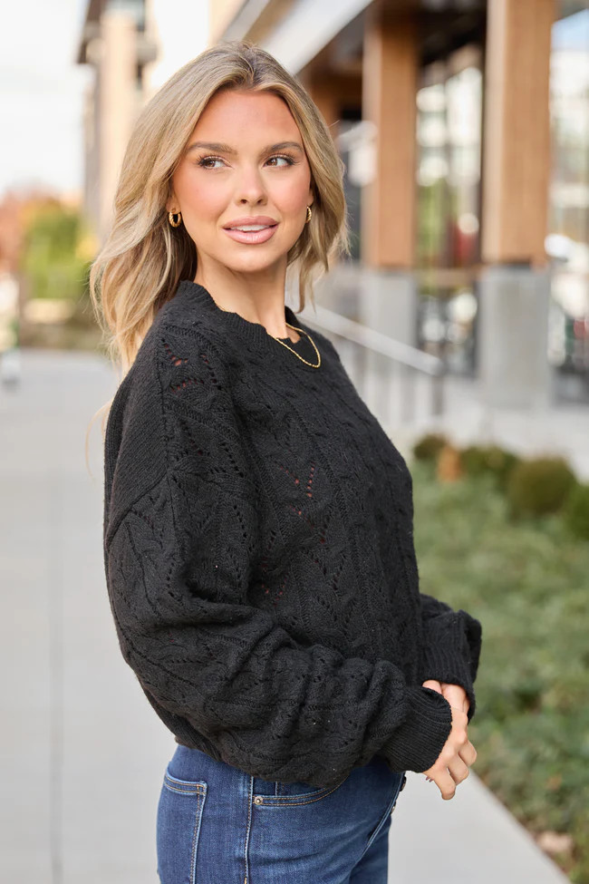 Remy Black Cropped Cable Sweater FINAL SALE | Pink Lily