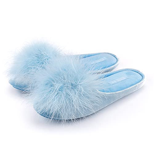 BCTEX COLL Women's Cozy Velvet Memory Foam House Slipper,Ladies Fuzzy Bedroom Slipper Non-slip Sole (9-10, Blue, numeric_9) | Amazon (US)