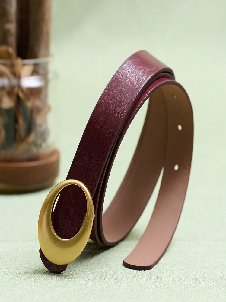 Fashionable High-End Urban Lady Gold-Plated Wine Red Leather Exquisite Waist Belt, Versatile Accessory Suitable For Different Occasions And Seasons - Casual, Elegant, Business, Party, Retro, Sexy, Street, Cute, Courtly | SHEIN