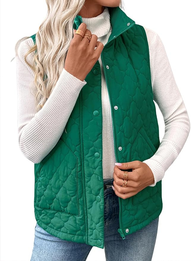 EVALESS Womens Puffer Vest Lightweight Stand Collar Sleeveless Cropped Quilted Jackets Button Fal... | Amazon (US)