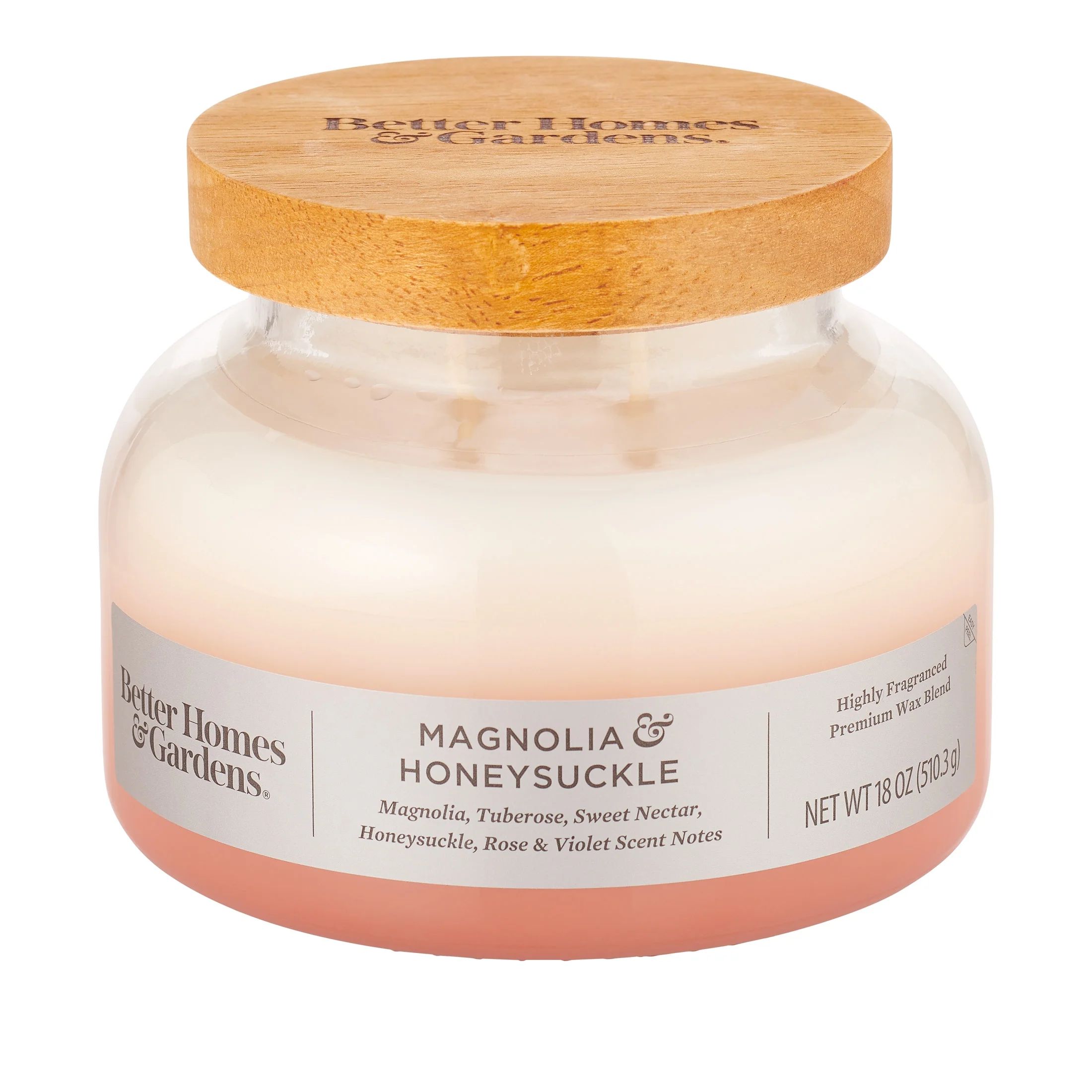 Better Homes & Gardens 18oz Magnolia & Honeysuckle Scented 2-Wick Ombre Bell Jar Candle | Walmart (US)