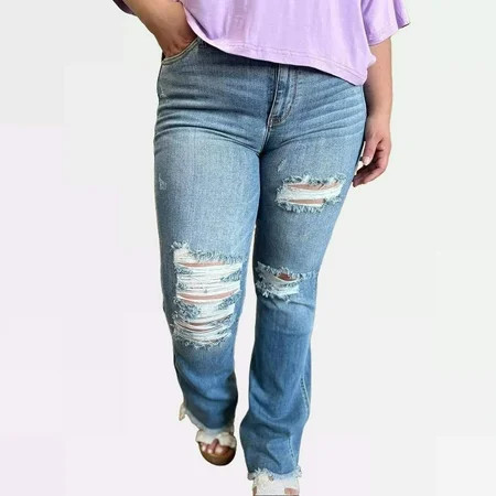 Judy Blue Full Size Distressed Casual Denim Raw Hem Bootcut Jeans Style #: 82542 - Rosa Apparel | Walmart (US)