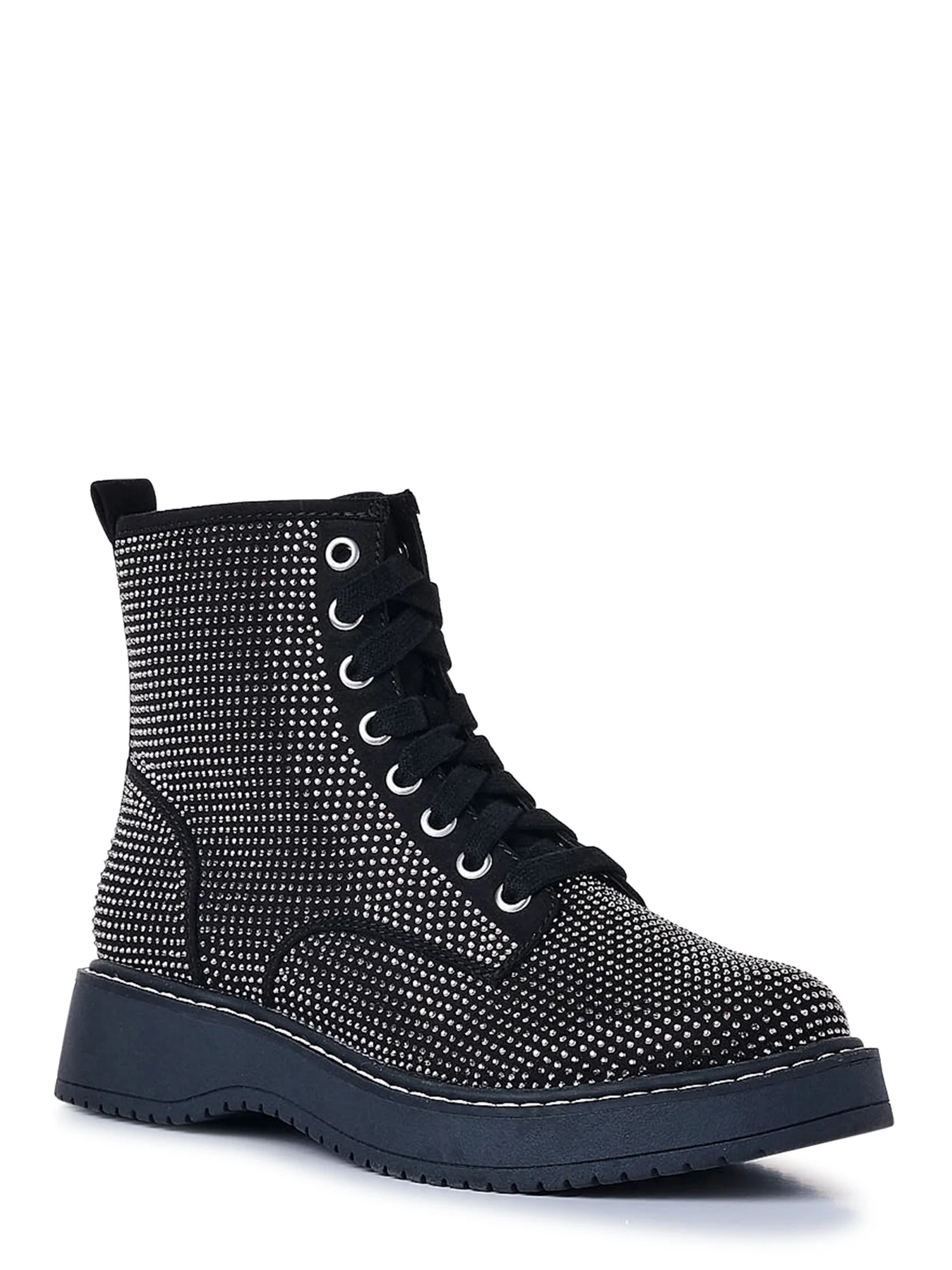 Madden NYC Women's Nappa Rhinestone Lace-up Moto Boots - Walmart.com | Walmart (US)