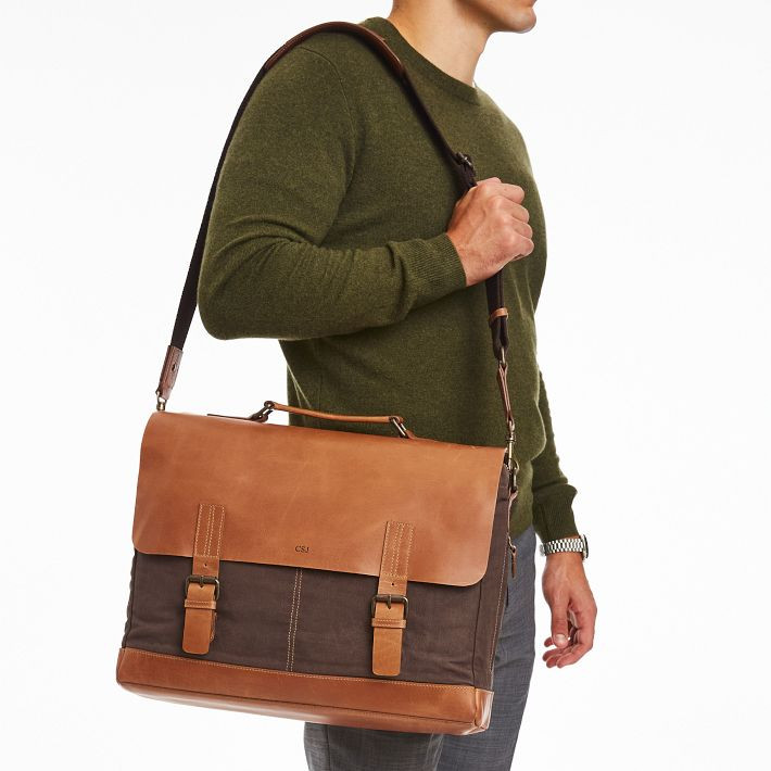Beckett Waxed Canvas and Leather Messenger Briefcase | Mark and Graham