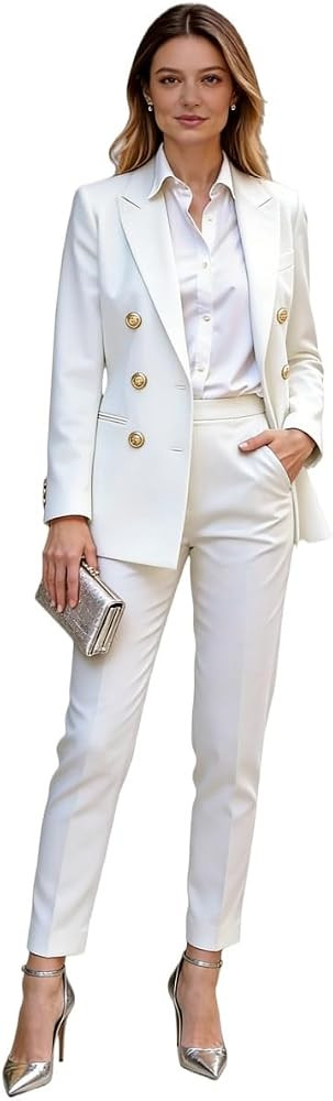 2 Pieces Women Suit Double Breasted Business Suit for Work Professional Peak Lapel Blazer Pants S... | Amazon (US)