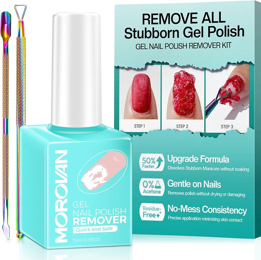 Morovan Gel Nail Polish Remover: Easy Remove Gel Polish Natural Formula Portable Kit with Cuticle... | Amazon (US)