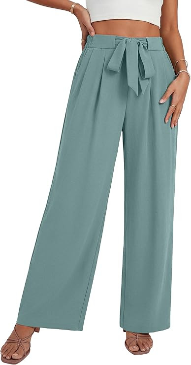 Lepunuo Women's High Waisted Wide Leg Flowy Pants Casual Palazzo Pants Work Adjustable Tie Knot P... | Amazon (US)