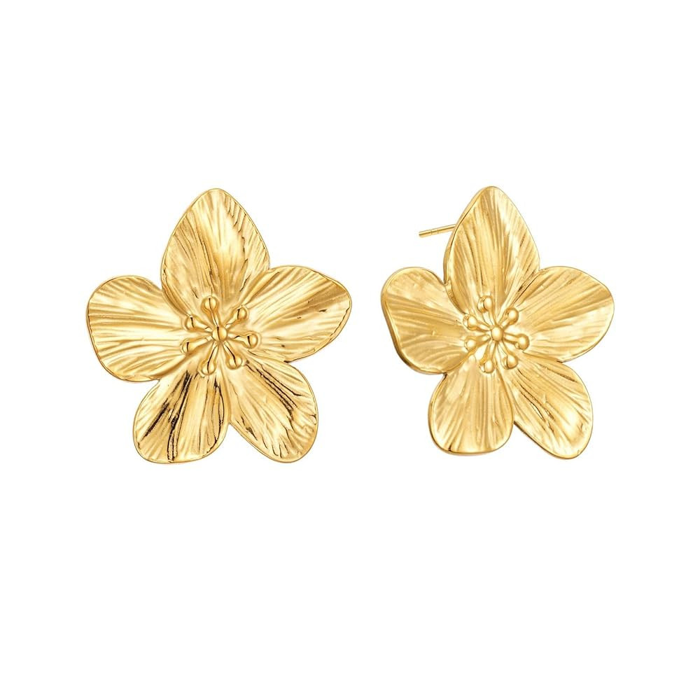 14K Gold Plated Gold Flower Stud Earrings for Women, Stainless Steel Large Big Statement Earring ... | Amazon (US)
