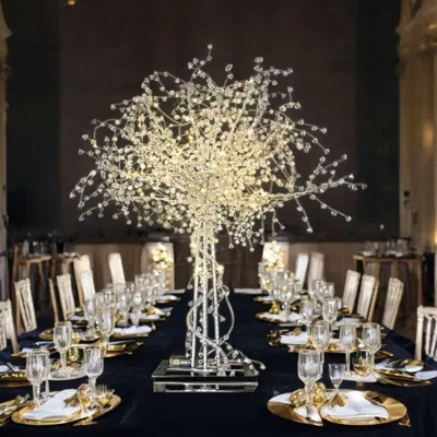 2 Silver & Clear Crystal LED Lights Pearls Tree Chandelier Wedding Parties Event Table Centerpiece Stand Decoration | Wayfair North America