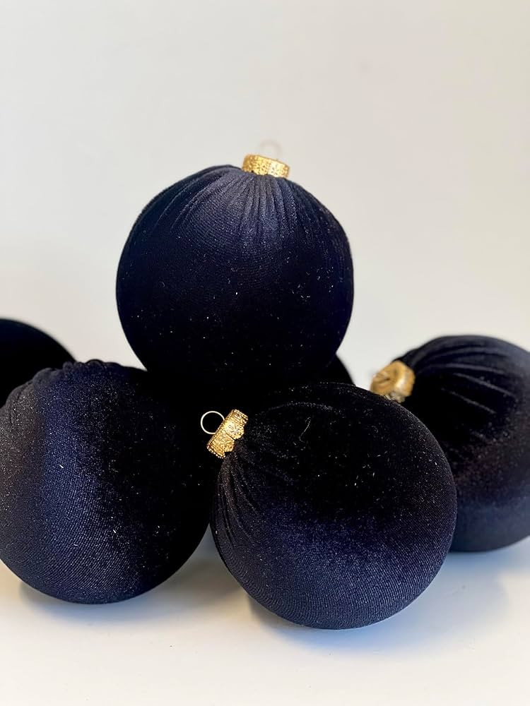 Black Christmas Handmade Velvet Ornaments,White Christmas Balls, Christmas Tree Bulbs, Gray Chris... | Amazon (US)