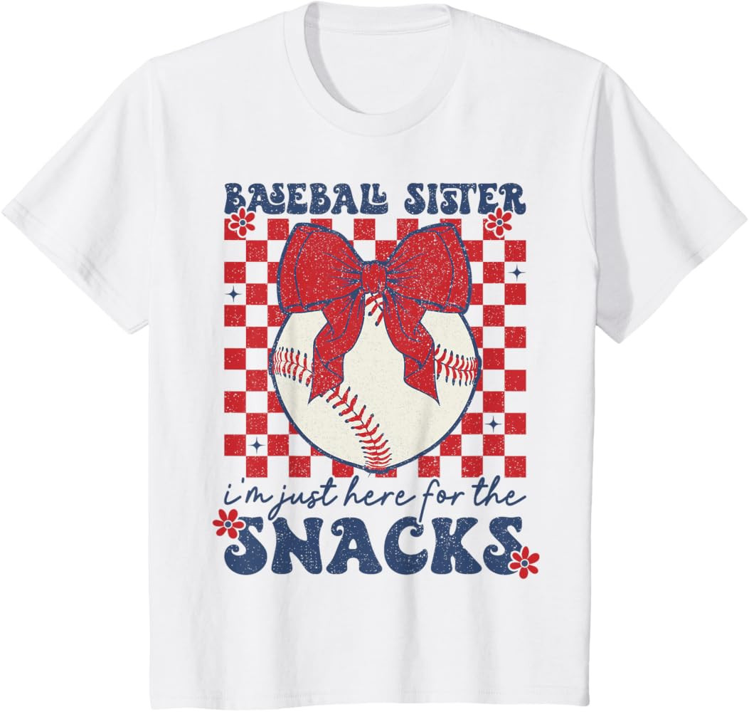 Retro Baseball Sister I'm Just Here for the Snacks Funny T-Shirt Tee for Girls | Amazon (US)