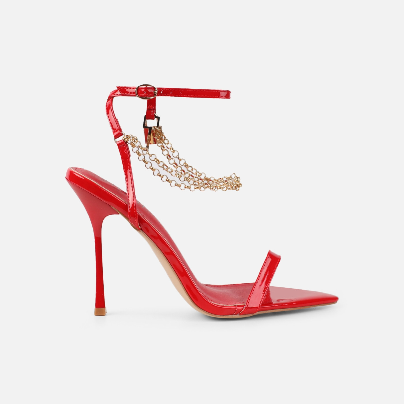 Dafni Red Patent Padlock Detail Heeled Sandals | Simmi Shoes